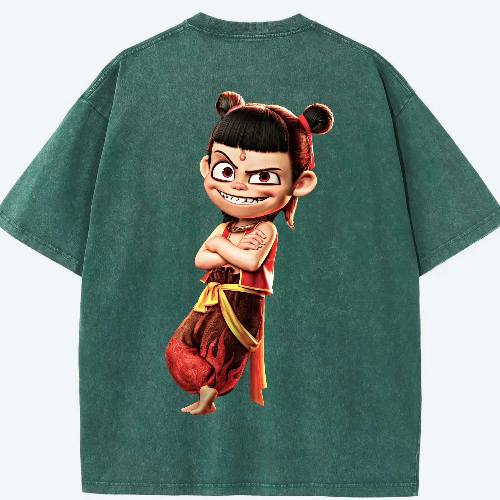 （画像用） Ne Zha 2 ナタ 魔童の大暴れ 綿100% ヴィンテージ風 半袖Tシャツ（背面プリント）
